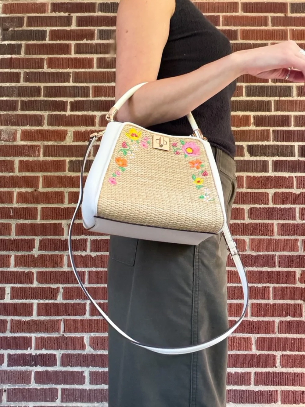 Kate Spade Embroidered Flower and Strawberry Beaded Wicker Purse